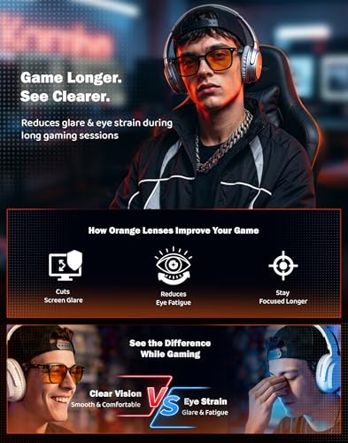 Image of TIJN Blue Light Blocking Glasses Dual AR Coatings Amber Orange Lens for Computer Gaming