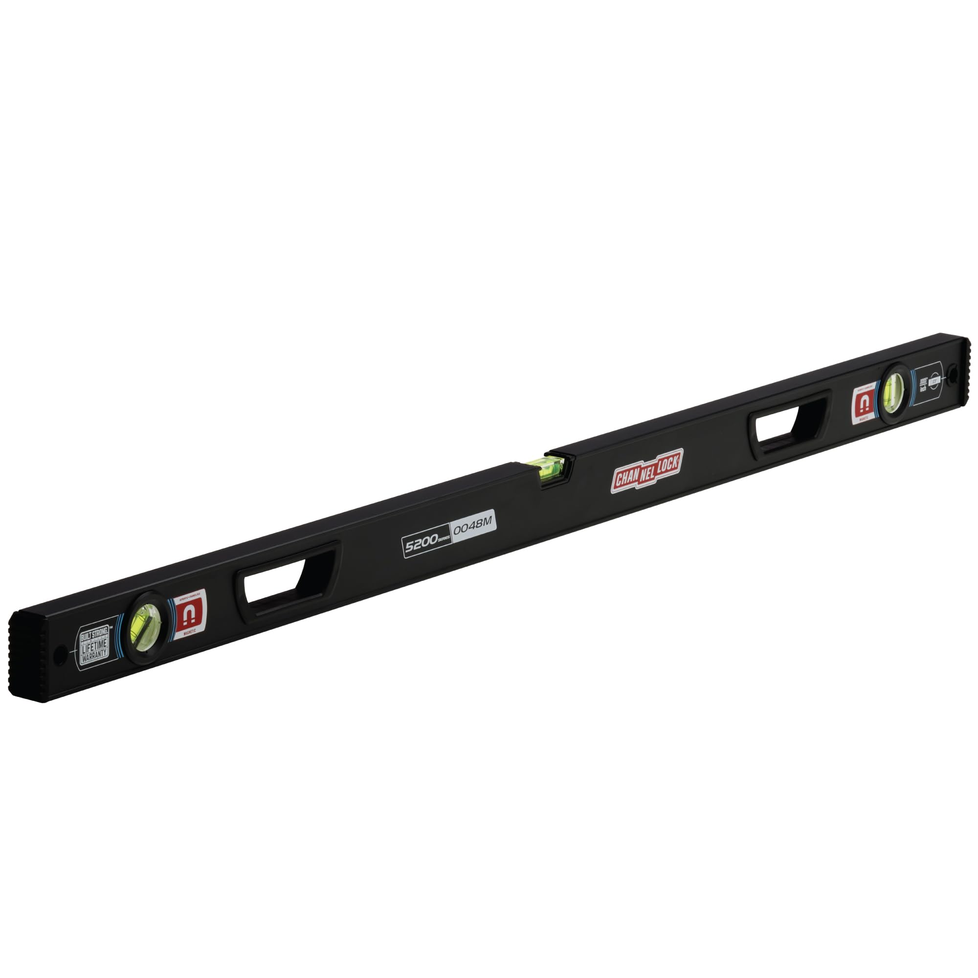 CHANNELLOCK 48-Inch Professional-Grade Magnetic Aluminum Box Level with Solid Block Acrylic Vials 5200-0048M