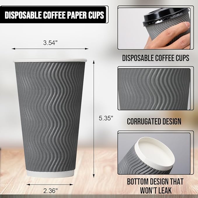Sowoc 50 Pack - 16 oz Insulated Disposable Coffee Cups with Lids and ...