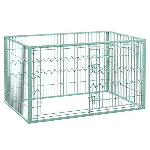 FEANDREA Parc pour Chien, Clôture, Enclos, Cage, 4 Panneaux Rectangulaires, Porte Coulissante avec Doubles Verrous, 122 x 80 x 70 cm, pour Intérieur, Chiens, Lapins, Vert Lac PPK003C01