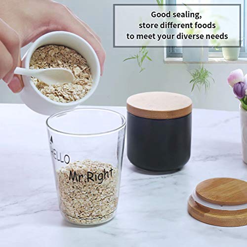 77L Food Storage Jar, (Set Of 2) Ceramic Food Storage Jar With Storage Bag And Wooden Lid, 6.08 Fl Oz (180Ml) Portable Airtight Food Storage Canister For Coffee, Nuts, Tea And More (White And Black) #TOP4