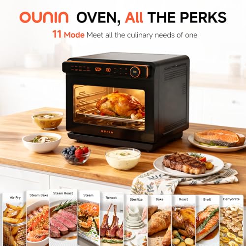 Image of OUNIN 24L Steam and Air Fryer Combo Countertop Oven,11-in-1 Convection Baking and Steam,Bake,Broil,Dehydrate,304 Stainless Steel,Fast Cooking with Precise Electronic Temperature Control,for Gifting
