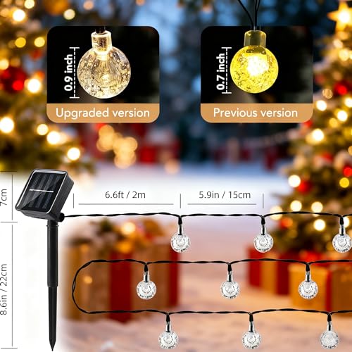Solar String Lights Outdoor Waterproof IP65 9.3 Feet Patio Lights with 20 LED Crystal Globe Hanging Light for Backyard P - Additional View