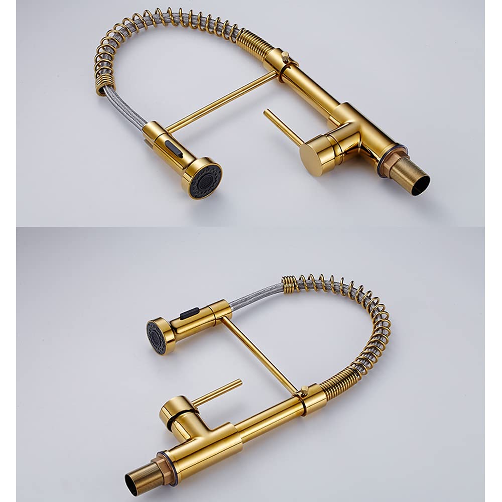 Rubinetto per lavello da Cucina per Bar, Stile Rustico, Commerciale, Rubinetto Estraibile, beccucci girevoli, Miscelatore a Molla Estensibile, Rubinetto di Scarico, Oro di Lusso (C
