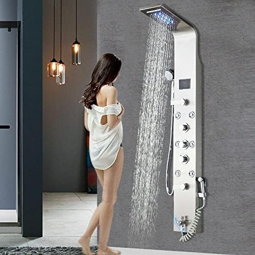 Shower Panel Tower System LED Rainfall Shower Massage Nozzle Stainless Steel-Black-A,Brushed Nickel-a miniatura 1
