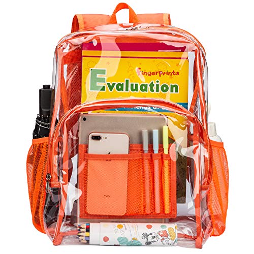 Vorspack Clear Backpack Heavy Duty Pvc Transparent Backpack With Reinforced Strap Stitches & Large Capacity For College Workplace Security - Orange #TOP3