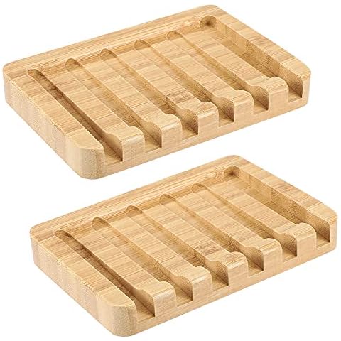 LucyPhy 2 Pack Bamboo Soap Dishes Soap Case Bar Soap Holder Soap Tray Soap Containers with Waterfall Design for Shower, Bathroom and Countertop Cover