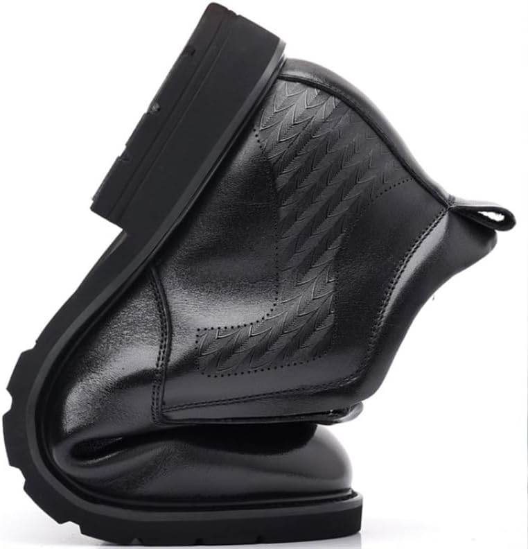 Men's Leather Warm Lined Shoes Slip On Snow Boots Leather Upper Hand Stitching Low Top Anti-Slip Lightweight Casual Walking Loafers Shoes