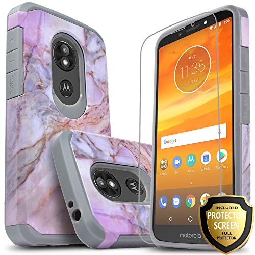 Starshop Shock Proof Drop Protection Phone Case Compatible For Moto G6 Play, Moto E5, Moto G6 Forge, Included [Premium Screen Protector]-Marble Pattern