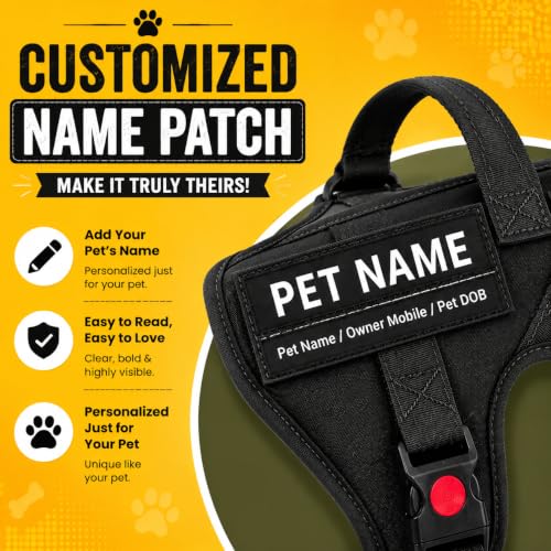 Image of Customized Tactical Dog Harness with Leash | Dog Training Belt with Name | Adjustable Size for Large Dogs | Recommended for 25-40 Kg Pet (Black, L)