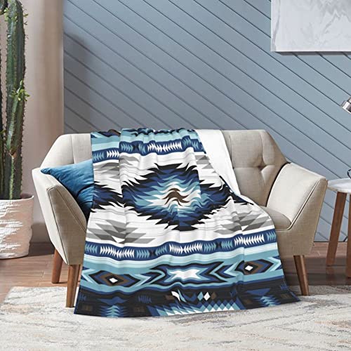 Colorful Surf Blue Colors Tribal Navajo Pattern Aztec Abstract Geometric Ethnic Hipster Design Throw Blanket Super Soft Fluffy Warm Stripe Plush Blanket For Sofa Couch Bed 50 X 40 Inches #TOP6