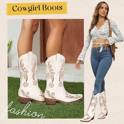 Image of Cowboy Boots for Women, Pointed Toe Chunky Heel | All-day walking comfort design, versatile for daily outfits, country music festivals and western style occasions