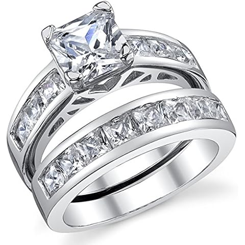 1 Carat Radiant Cubic Zirconia CZ Sterling Silver 925 Wedding Engagement Ring Band Set 8 Cover