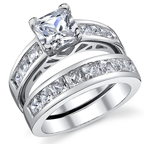 1 Carat Radiant Cubic Zirconia CZ Sterling Silver 925 Wedding Engagement Ring Band Set Sizes 4 to 11