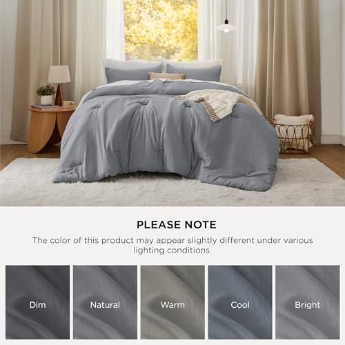 Image of Bedsure Oversized King Comforter Set, Grey Soft Prewashed Bedding for All Seasons, 3 Pieces GentleSoft Bed Set, 1 Lightweight Comforter (120 inchx98 inch) and 2 Pillowcases (20 inchx36 inch)