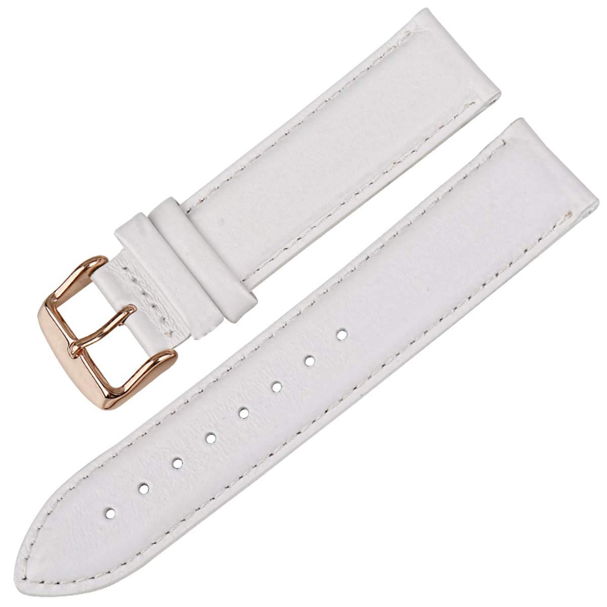 CASOTA Bracelet de montre de remplacement bracelet de montre en cuir noir avec fermoir en or Rose bracelets de montre 12mm 20mm bracelet de montre (Color : White rg, Size : 19mm)