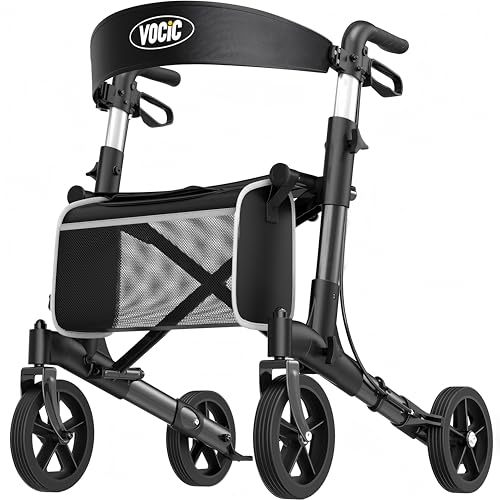 VOCIC Rollator Faltbar und Leicht mit Sitz, Rollatoren Schmal für Wohnung Klappbar Aluminium Gehhilfe für Senioren, wiegt nur 7.8kg, Kaufen Walker Für Alle Terrains, 5 Jahre Support | Schwarz VOCIC Rollator Faltbar und Leicht mit Sitz, Rollatoren Schmal für Wohnung Klappbar Aluminium Gehhilfe für Senioren, wiegt nur 7.8kg, Kaufen Walker Für Alle Terrains, 5 Jahre Support | Schwarz