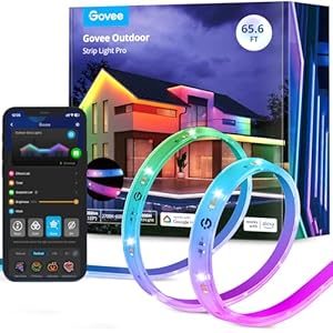 Govee Outdoor LED Strip Lights RGBIC with Warm and Cold White, 65.6ft 2.4G WiFi Christmas Lights Outdoor, IP65 Waterproof, Work with Alexa, Smart Lights for Tree, Yard, Christmas Decorations