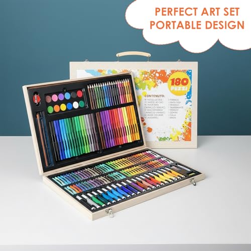 Image of KARP Children Deluxe Art Drawing Set for Kids Case Art and Craft Supplies Drawing and Painting Set Great Gift (180Pcs - Multi)