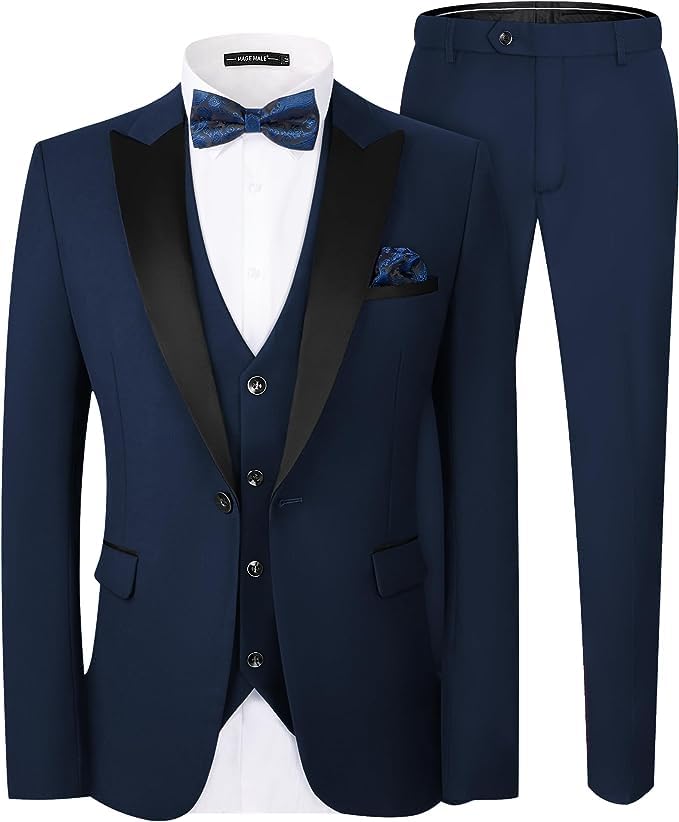 DhingraMens Slim Fit Peak Lapel Collar Tuxedo 3pcs Suit