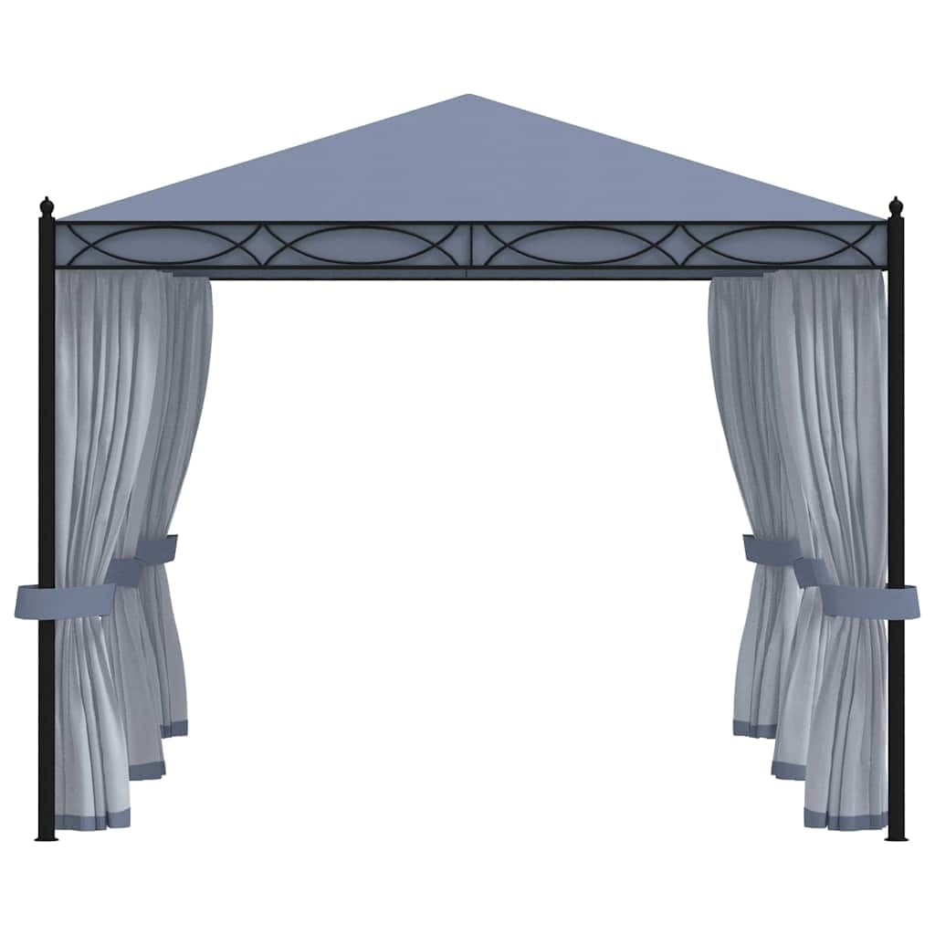 Tonnelle 4 x 3 m avec rideaux en maille anthracite acier