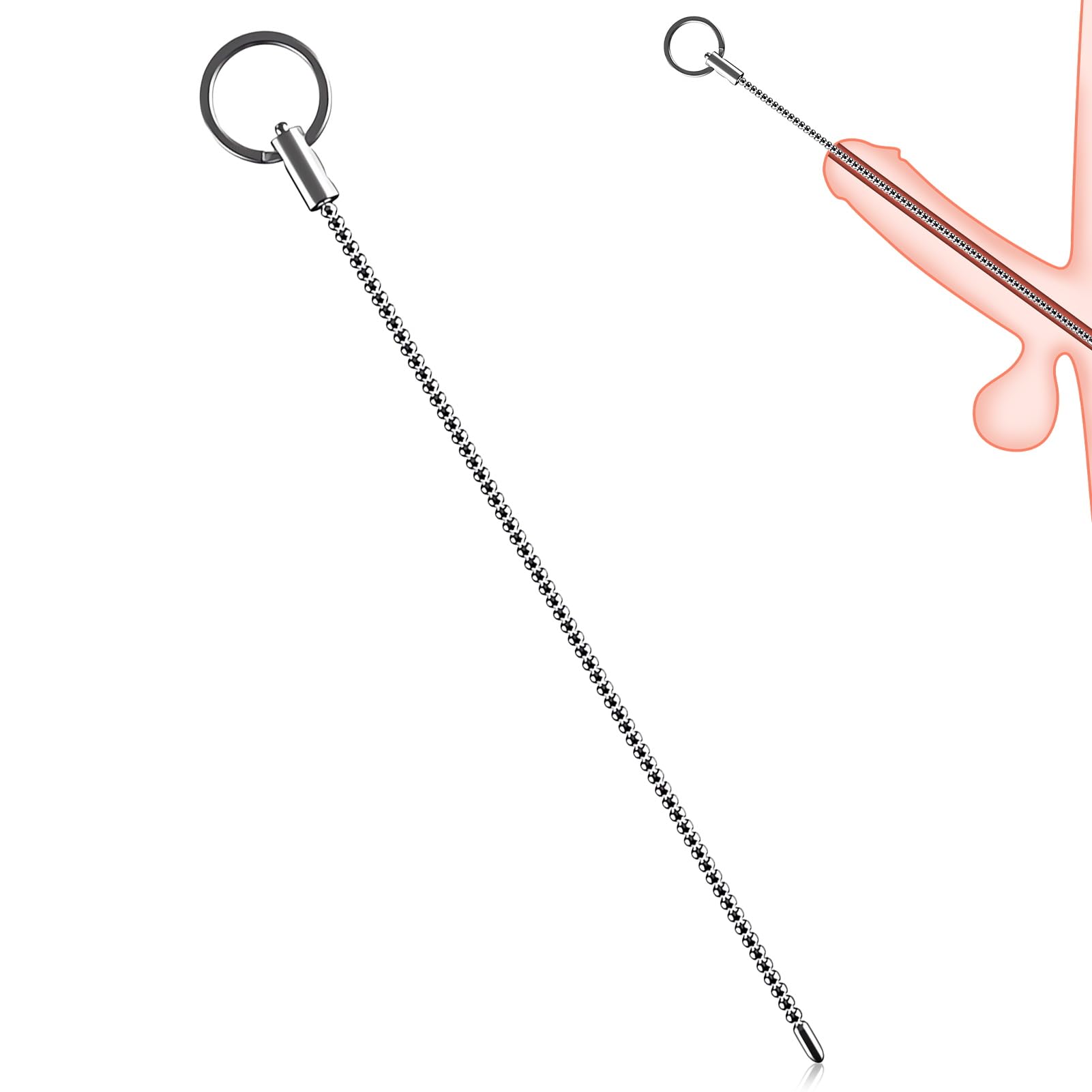 SXOVO Male Stainless Steel Urethral Plug Dilator with Pull Ring - Extended Urethral Massage Rod - Metal Penis