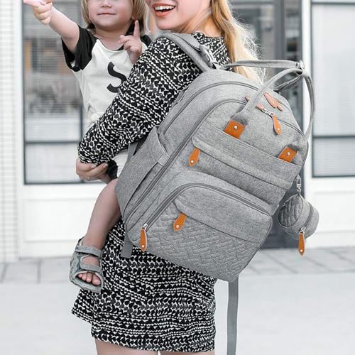 Image of Kirli Diaper Bag Backpack Travel Baby Diaper Bag, Insulated Bottle Holders & Pacifier Case, Large Capacity (Light Gray)