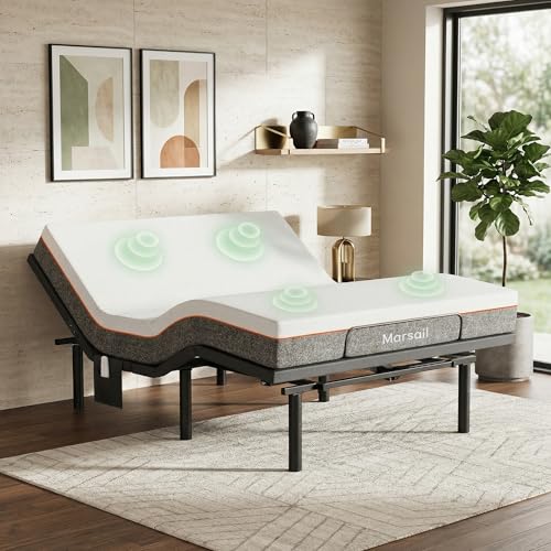 Image of Marsail MS01-1 Queen Adjustable Bed Frame with Massage + 8-inch Gel Memory Foam Mattress, Adjustable Bed Base with Under-Bed Nightlight, Wireless Control Massage Adjustable Bed, Queen