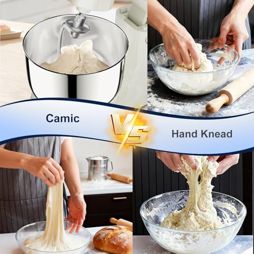 Image of Camic Stand Mixer, 4.2QT+5.3QT Two bowls Electric Food Mixer, 10 Speeds with Digital setting 3-IN-1 Kitchen Mixer for Baking Cakes Cookie Bread Salad with Egg Whisk,Dough Hook,Flat Beater (White)