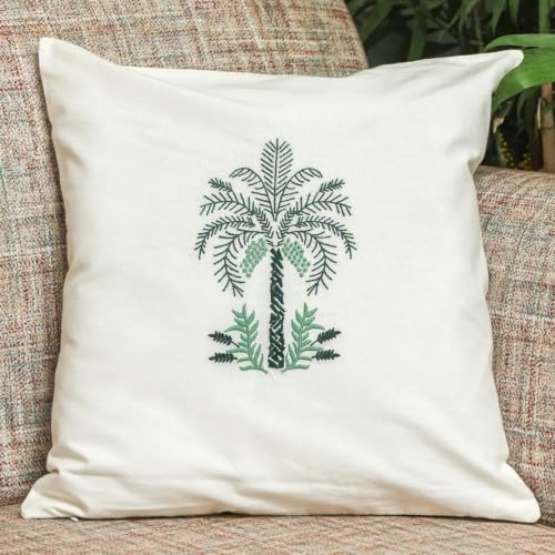 Image of Jungle Theme Cushion Covers Set of 5 | Tropical Green Leaf Printed Decorative Throw Pillow Covers for Sofa Couch Bed Living Room Balcony | Hidden Zipper Cushion Covers | 16 x 16 Inch