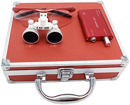 ZGOOD WorKing 3.5X 420mm Working Distance Surgical Binocular Loupes Optical Glass with LED Head Light Lamp+Aluminum Box Red