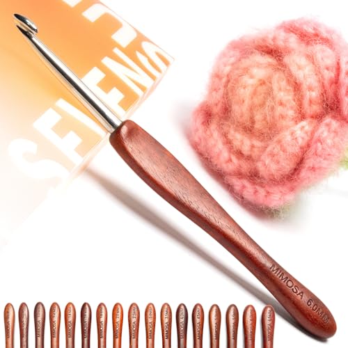 Image of SEVENSUN Crochet Hook 6.0mm - Handmade Ergonomic Crochet Hook - Stainless Steel Wood Handle Crochet Hook - Dreadlock Crochet Hooks Needle Crochet Accessories Crochet Hooks for Arthritic Hands, Red