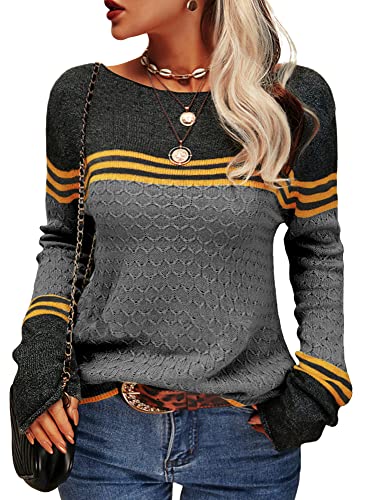 Danedvi Womens Fall Fashion 2026 Sweaters Colorblock Lightweight Striped Crewneck Winter Trendy Pullover Tops