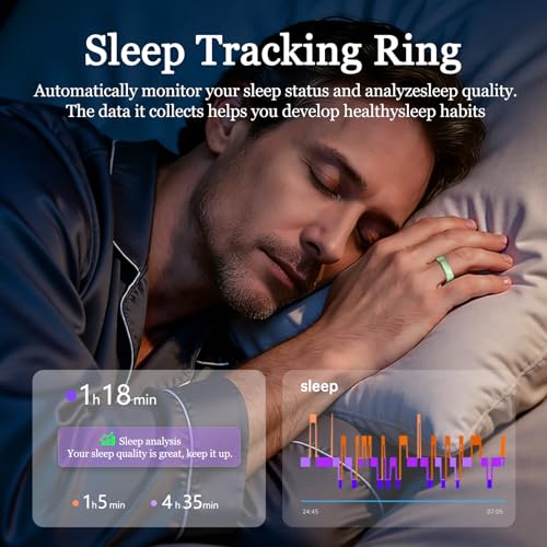 Image of Smart Ring for Women Men, Health Tracker with Heart Rate /Blood Oxygen /Blood Pressure /Sleep Monitoring /Step Counting, IP68 Waterproof Fitness Ring, No App Fees for iPhone & Android (Green, 8#)