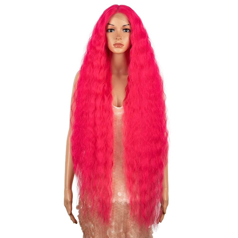 Style Icon 41″ Lace Front Wigs Long Wavy Synthetic Wigs with Baby Hair Half Hand Tied 130% Density Wigs (41 Inches, PINK1) Style Icon 41″ Lace Front Wigs Long Wavy Synthetic Wigs with Baby Hair Half Hand Tied 130% Density Wigs (41 Inches, PINK1)