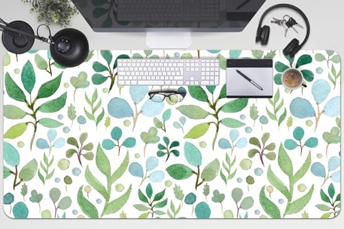 Sous-main de bureau 100x50 cm en vinyle PVC motif feuilles vertes