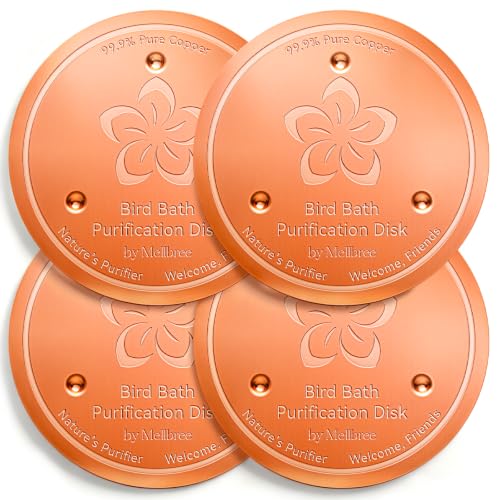 Image of Mellbree 4-Pack Bird Bath Copper Disc, 0.6mm Reinforced 99.99% Pure Copper Cleaning Disk with Triple-Point Support for Physical Safe Clean Water All-Season (Flower)