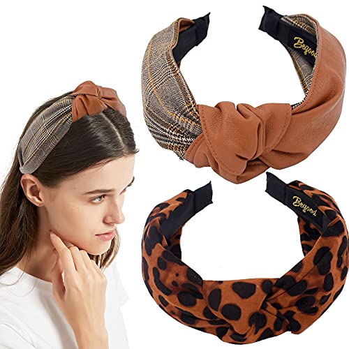 Begood Leopard Knotted Headbands For Women, Headbands For Women Pu Plaid Headband Wide Knot Headband For Women Fashion Hair Accessories Turban Top Twist Knot Hairbands #TOP14
