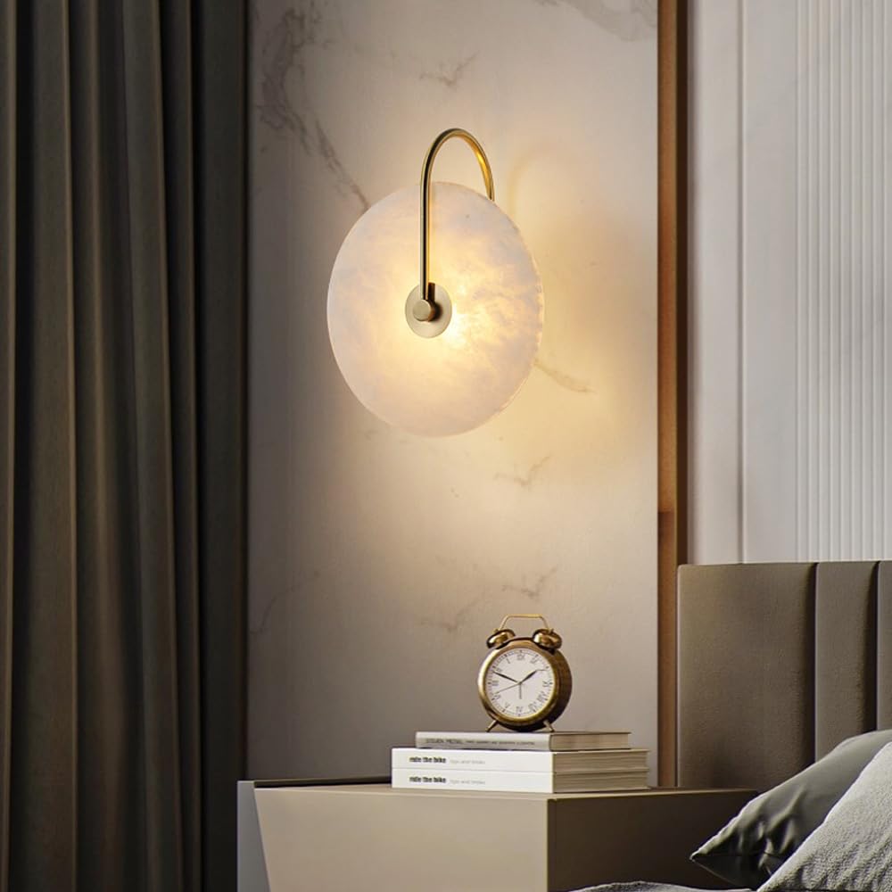 Apliques de Pared Modernos, lámpara de alabastro Redonda de latón, lámpara de mármol de Mediados de Siglo, Montaje en Piedra de mármol, tocador de baño, Accesorios de alabastro par