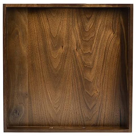 KINGCRAFT 14 x 14 inches Large Square Ottoman Table Tray Wooden Solid Serving Tray with Handle Black Walnut Platter Decorative Tray for Oversized Ottoman Home Breakfast in Bed Tea Coffee Cover