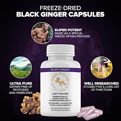 Addictive Wellness Thai Black Ginger For Men, Thai Black Ginger Supplement To Support Energy Metabolism, Endurance & Performance, Freeze Dried Black Ginger Capsules 450Mg, Vegan & Paleo, 100 Count #TOP4