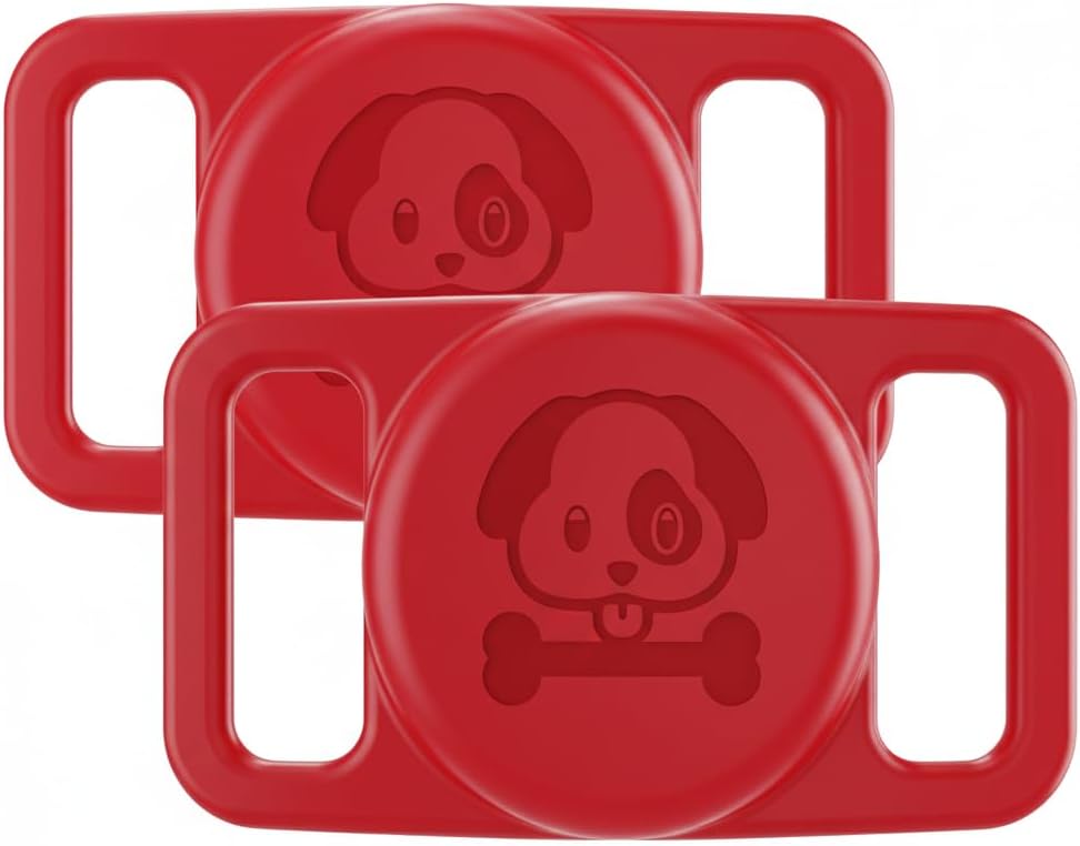 Dog Collar Protective Cover/Holder For Apple AirTag | Red | Keeps Your Apple AirTag Dry and Protected From Damage | Flexible and Strong | Fully Waterproof