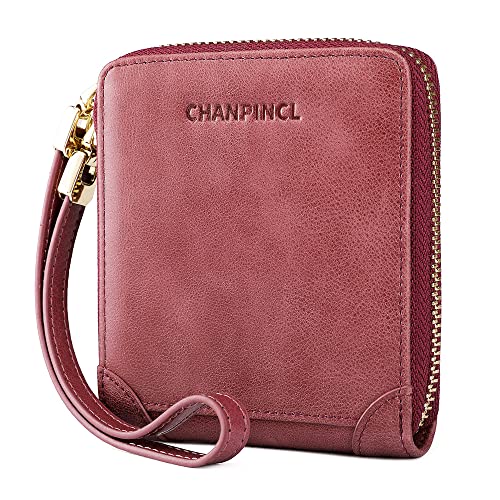RFID Wallets for women Genuine Leather Zipper Purses Secure Large Capacity Multi-card Wallets Clutch Travel Wristlet (Purple)