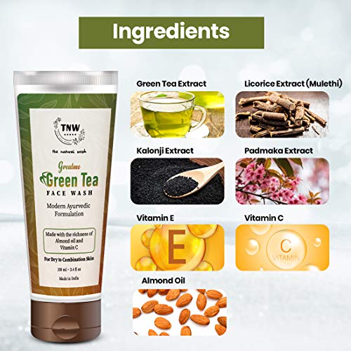 Image of TNW-THE NATURAL WASH Green Tea Face Wash | Dirt Removal Face Wash for Men & Women for dry and combination skin with Almond Oil and Vitamin C (100 ml)