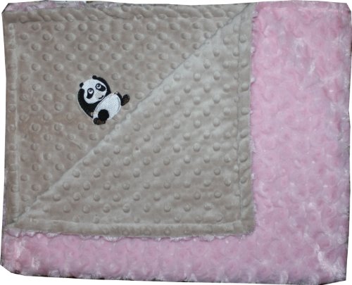 Lil' Cub Hub Minky Blanket, Mocha Dot/Pink Rosebud, Panda