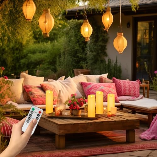 Image of Outdoor Flameless Candles With Remote, 12x4 Waterproof LED Pillar Candles | Extra Large 12x4 Inch Waterproof Design, Flickering LED Glow, Timer Remote, Battery Operated Candles For Patio & Lanterns