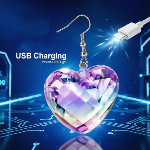 Image of Light Up LED Earrings for Women - USB Rechargeable, 16 Color Changing Flashing Ear Jewelry, Disco Party Rave Festival Dangling Earrings