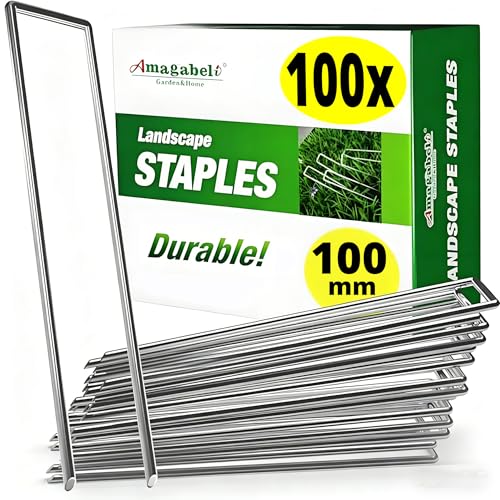 Amagabeli Garden Home 100 Grapas de Sujeción Galvanizadas para Jardín Ø 3mm - 100 MM - Forma de U para el Jardín Elaboradas de Acero Carbonizado y Fijación de la Tela Anti Malezas