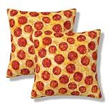 NOCTILYRA Pepperoni Cheese Pizza Throw Pillow Covers 18x18 Set of 2 Short Plush Pillows Case Square Cushion Cover Decorative Pillowcases for Bed Couch