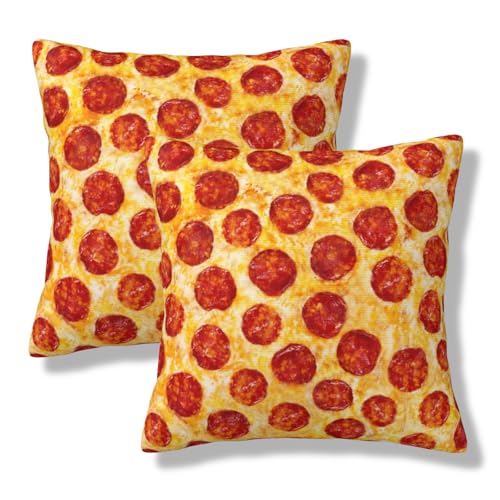NOCTILYRA Pepperoni Cheese Pizza Throw Pillow Covers 18x18 Set of 2 Short Plush Pillows Case Square Cushion Cover Decorative Pillowcases for Bed Couch NOCTILYRA Pepperoni Cheese Pizza Throw Pillow Covers 18x18 Set of 2 Short Plush Pillows Case Square Cushion Cover Decorative Pillowcases for Bed Couch